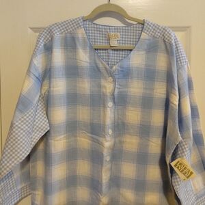 NEW Laura Tyler Blue & White Cotton Nightshirt Size L
